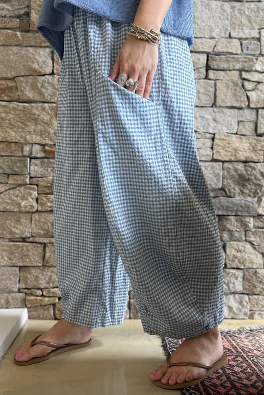Arbi Gingham 7/8 Barrel Pant Denim